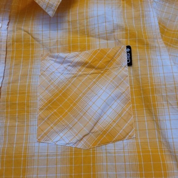 Men's LRG yellow white plaid shirt short sleeve button down 4XL 4X FLAW - Picture 5 of 6